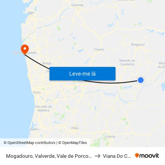 Mogadouro, Valverde, Vale de Porco e Vilar de Rei to Viana Do Castelo map