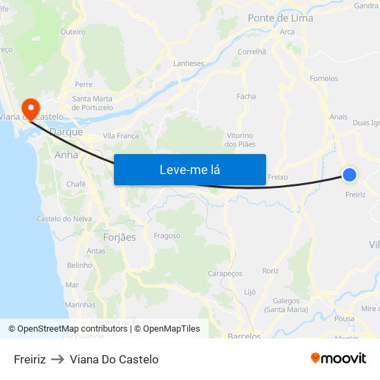 Freiriz to Viana Do Castelo map