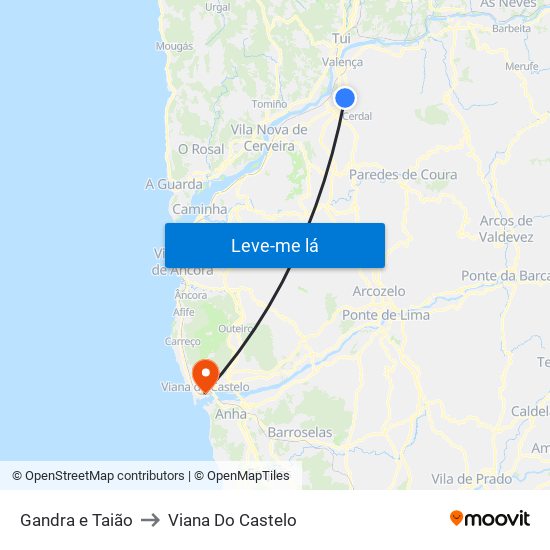 Gandra e Taião to Viana Do Castelo map
