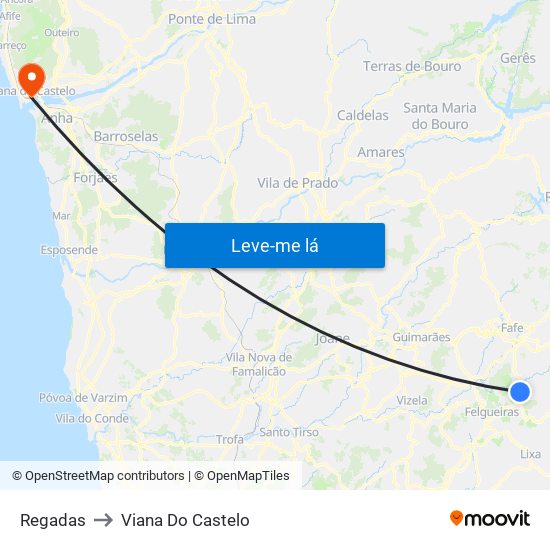 Regadas to Viana Do Castelo map