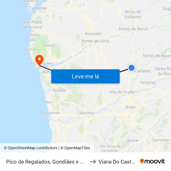 Pico de Regalados, Gondiães e Mós to Viana Do Castelo map