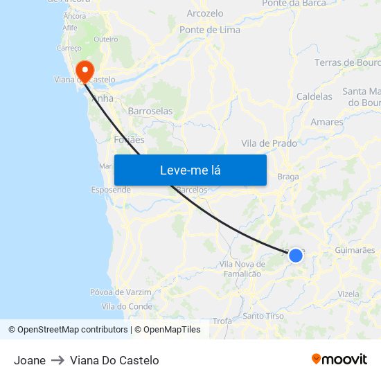 Joane to Viana Do Castelo map