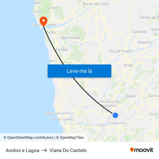 Avidos e Lagoa to Viana Do Castelo map