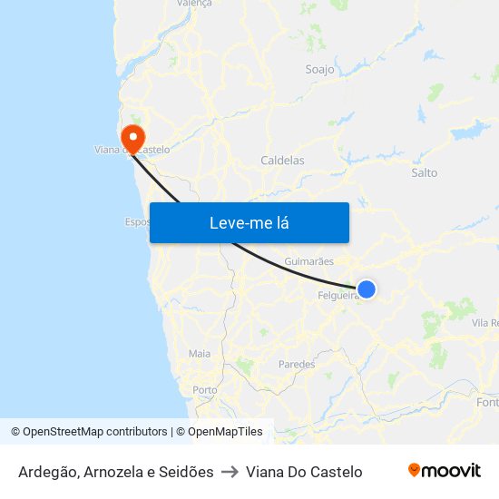 Ardegão, Arnozela e Seidões to Viana Do Castelo map