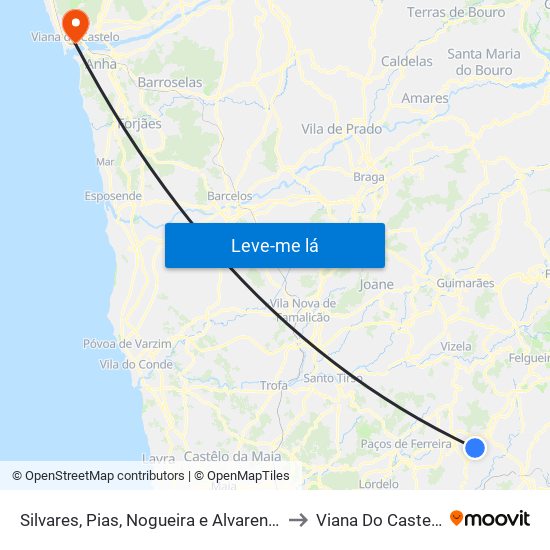 Silvares, Pias, Nogueira e Alvarenga to Viana Do Castelo map