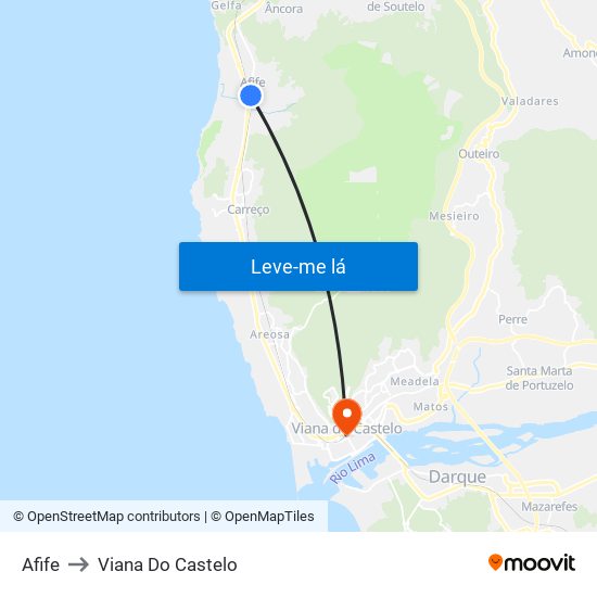 Afife to Viana Do Castelo map