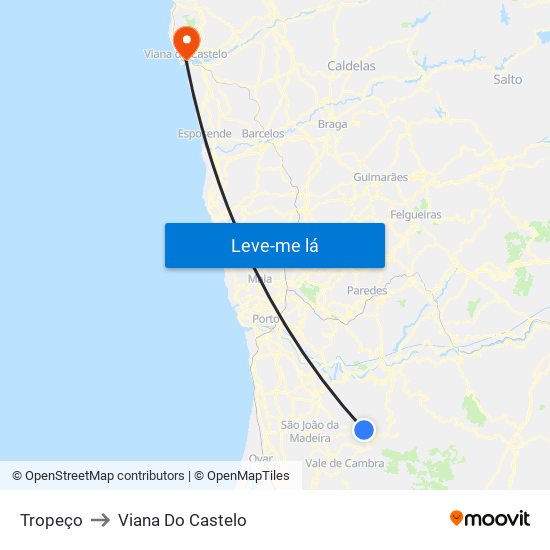 Tropeço to Viana Do Castelo map