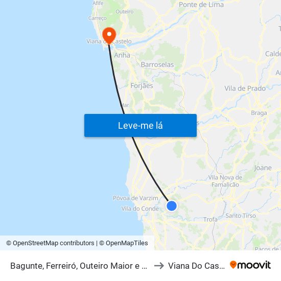 Bagunte, Ferreiró, Outeiro Maior e Parada to Viana Do Castelo map