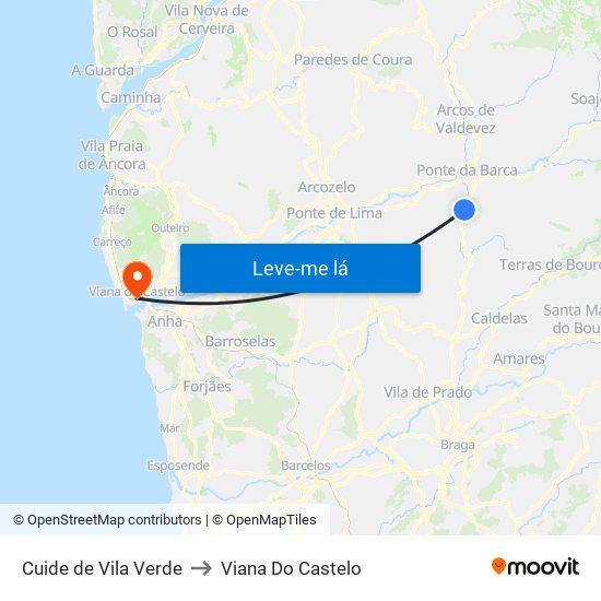 Cuide de Vila Verde to Viana Do Castelo map