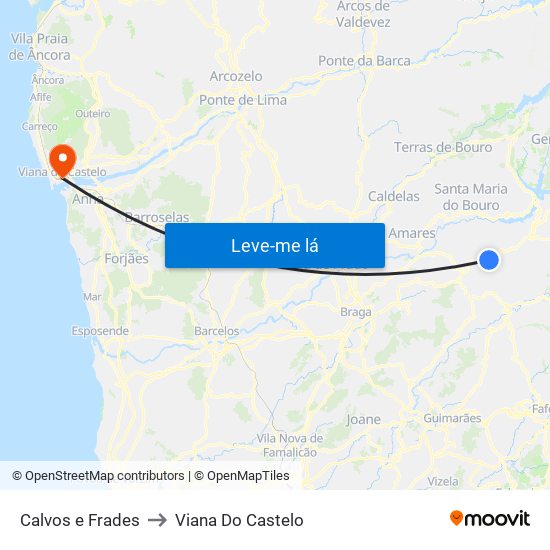 Calvos e Frades to Viana Do Castelo map