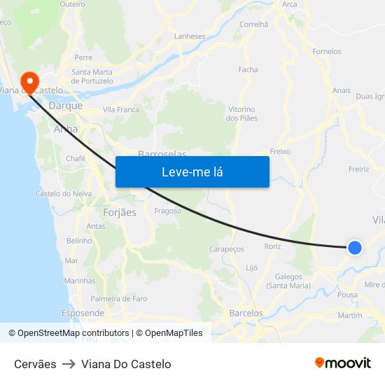Cervães to Viana Do Castelo map