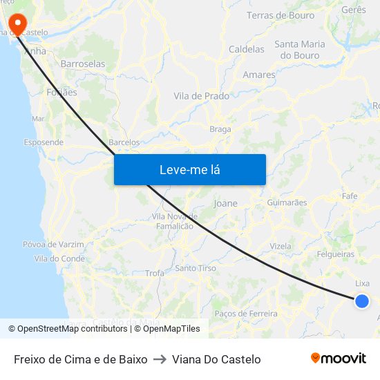 Freixo de Cima e de Baixo to Viana Do Castelo map