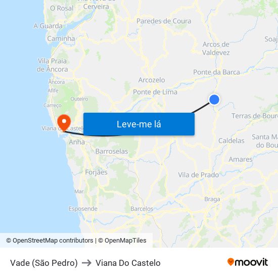 Vade (São Pedro) to Viana Do Castelo map