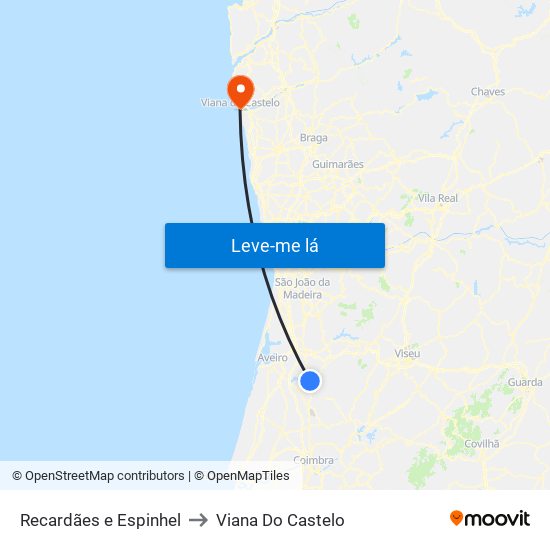 Recardães e Espinhel to Viana Do Castelo map