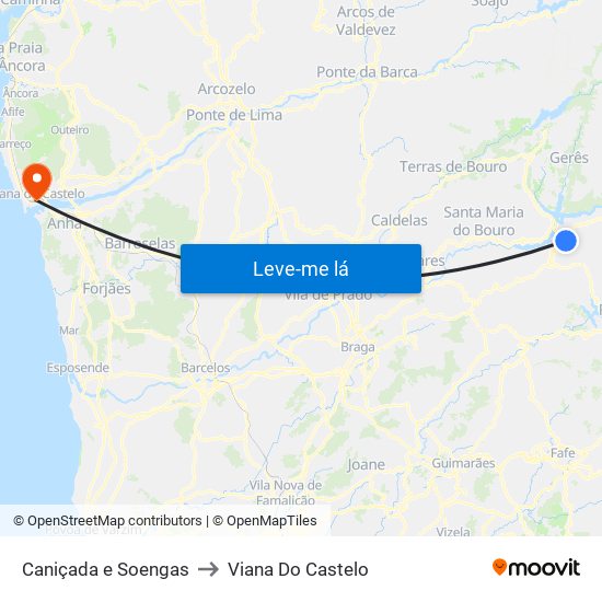 Caniçada e Soengas to Viana Do Castelo map