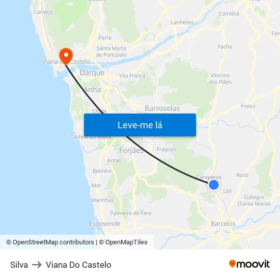 Silva to Viana Do Castelo map