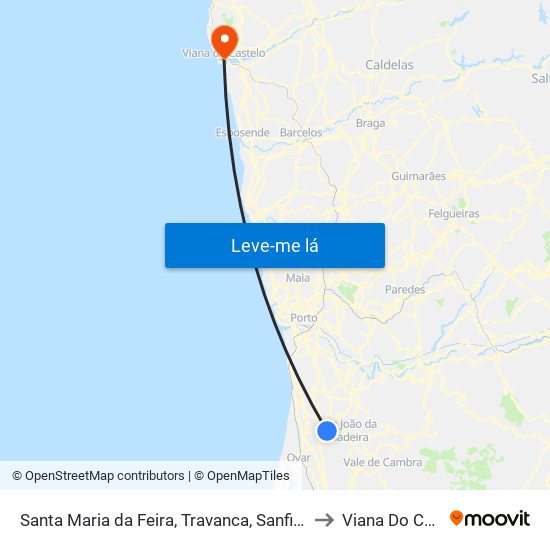 Santa Maria da Feira, Travanca, Sanfins e Espargo to Viana Do Castelo map