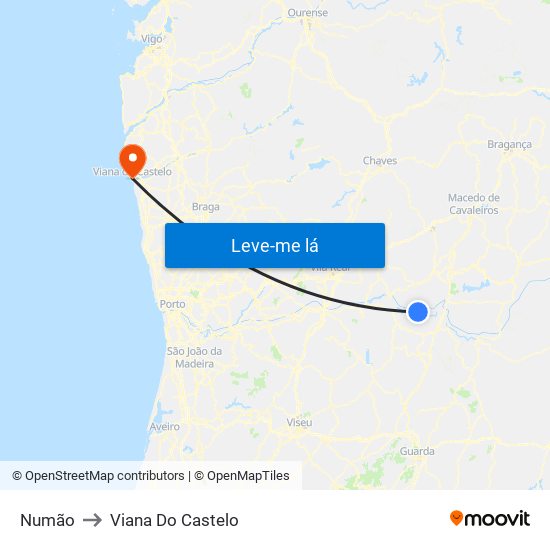Numão to Viana Do Castelo map