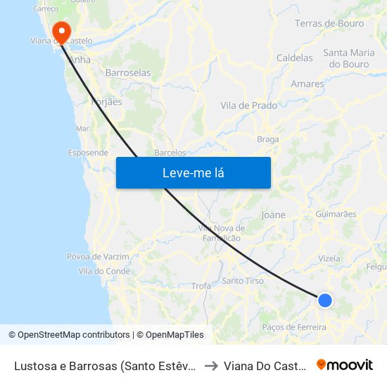 Lustosa e Barrosas (Santo Estêvão) to Viana Do Castelo map