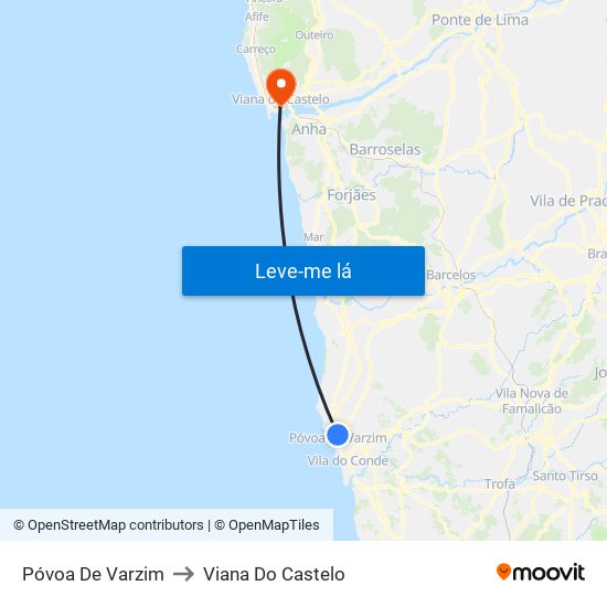 Póvoa De Varzim to Viana Do Castelo map