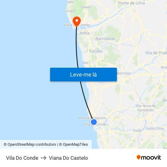 Vila Do Conde to Viana Do Castelo map