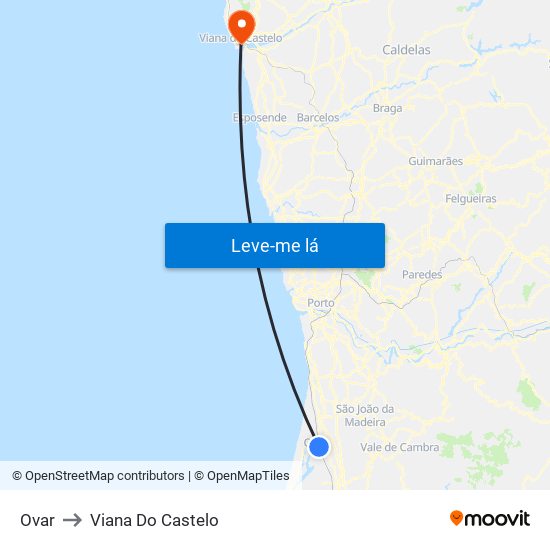 Ovar to Viana Do Castelo map