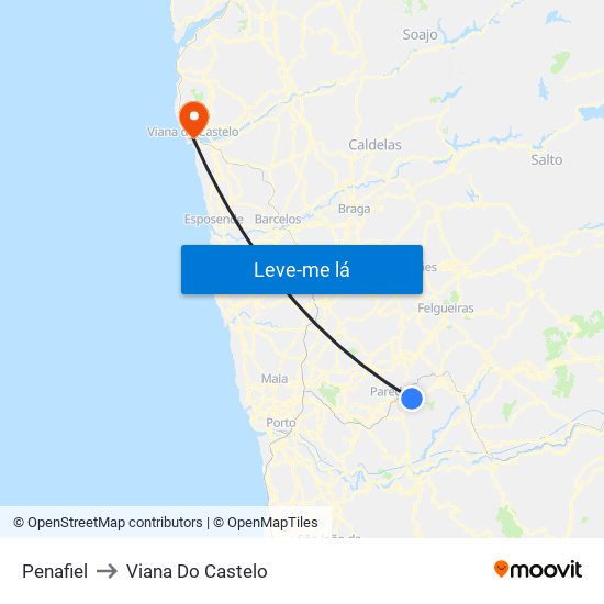 Penafiel to Viana Do Castelo map