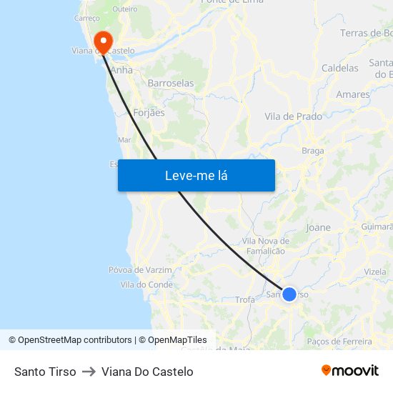 Santo Tirso to Viana Do Castelo map