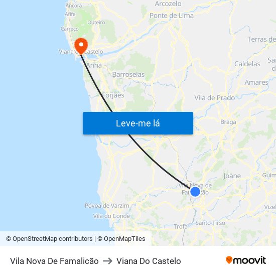 Vila Nova De Famalicão to Viana Do Castelo map
