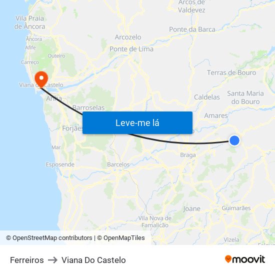 Ferreiros to Viana Do Castelo map
