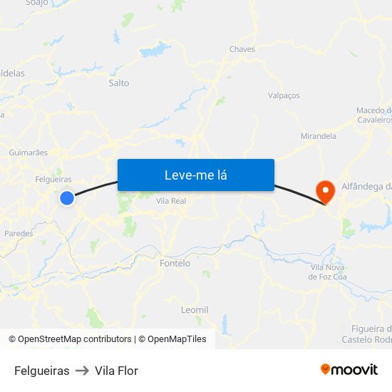 Felgueiras to Vila Flor map