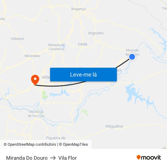Miranda Do Douro to Vila Flor map