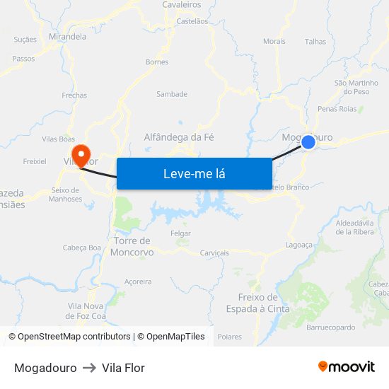 Mogadouro to Vila Flor map