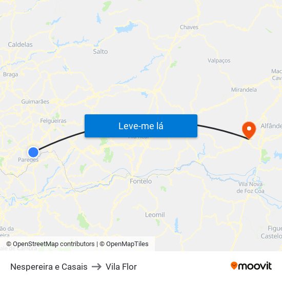 Nespereira e Casais to Vila Flor map
