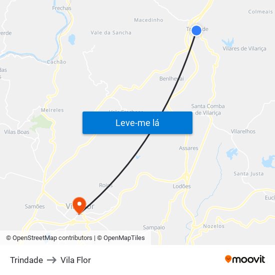 Trindade to Vila Flor map