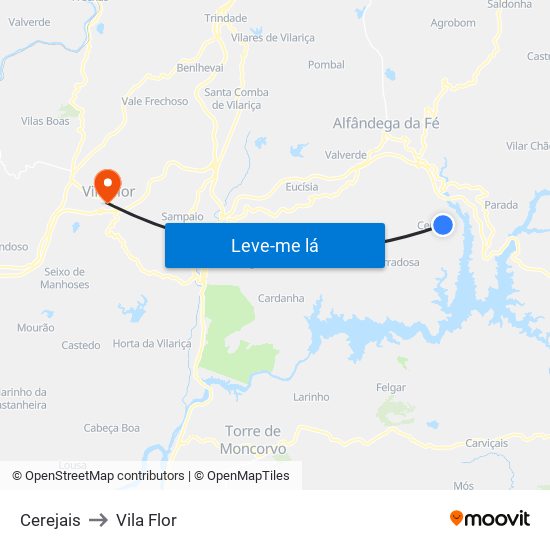 Cerejais to Vila Flor map