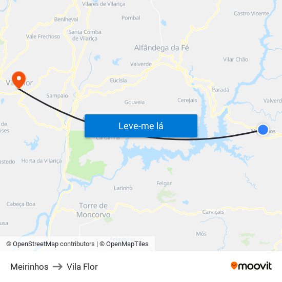 Meirinhos to Vila Flor map