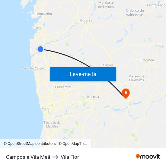 Campos e Vila Meã to Vila Flor map