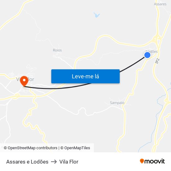 Assares e Lodões to Vila Flor map
