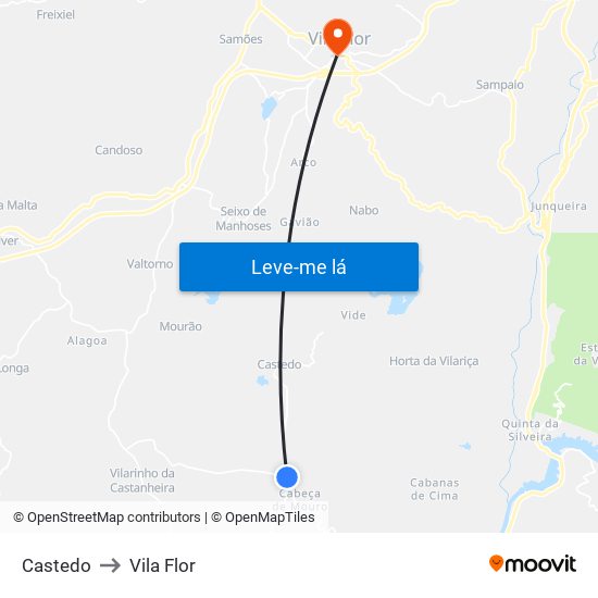 Castedo to Vila Flor map