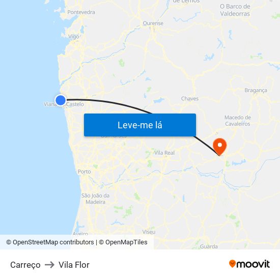 Carreço to Vila Flor map