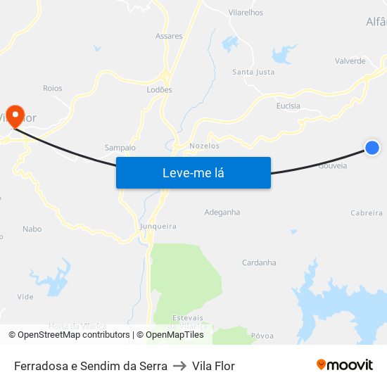 Ferradosa e Sendim da Serra to Vila Flor map