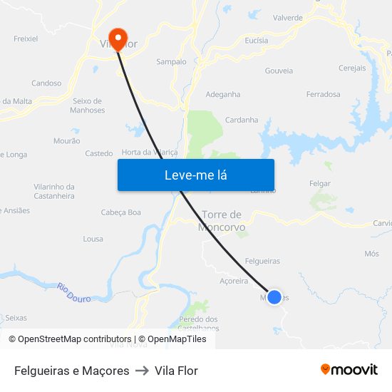 Felgueiras e Maçores to Vila Flor map