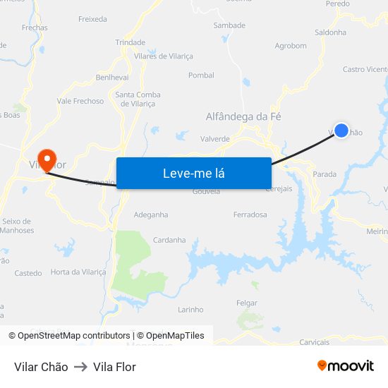 Vilar Chão to Vila Flor map
