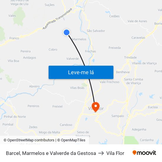 Barcel, Marmelos e Valverde da Gestosa to Vila Flor map