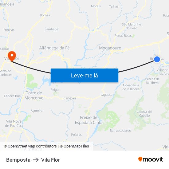Bemposta to Vila Flor map