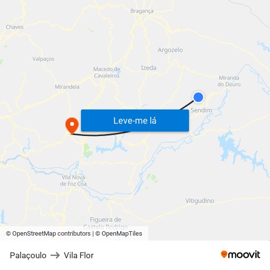 Palaçoulo to Vila Flor map