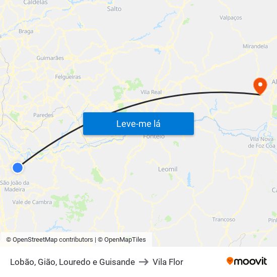 Lobão, Gião, Louredo e Guisande to Vila Flor map