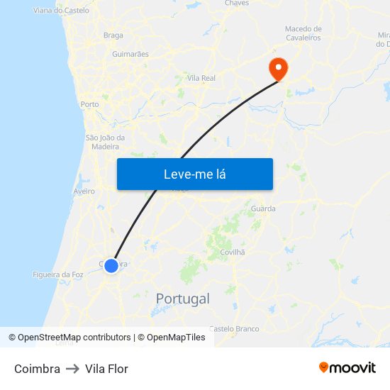 Coimbra to Vila Flor map