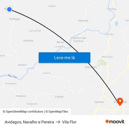 Avidagos, Navalho e Pereira to Vila Flor map